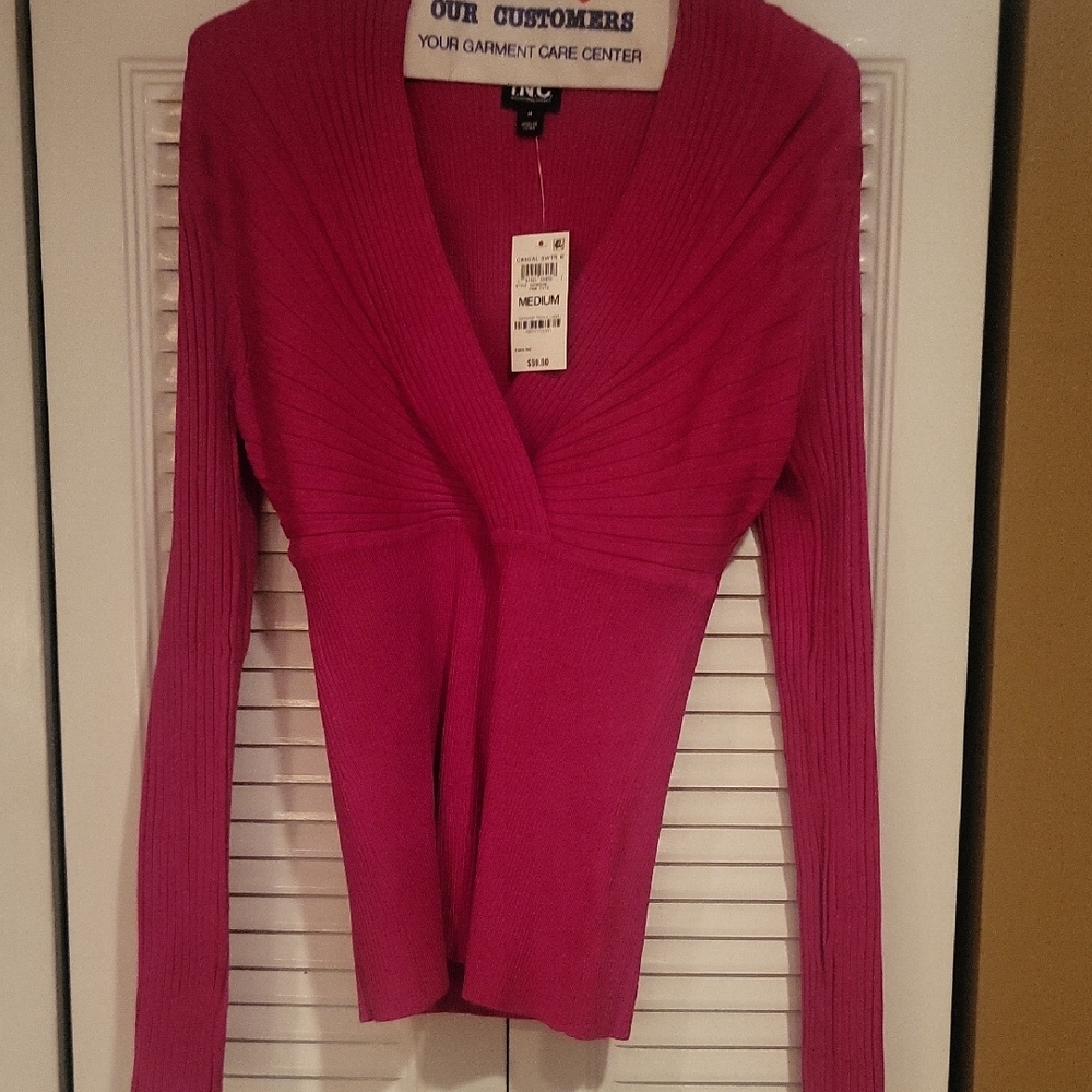 INC International Concepts Women's V-Neck Fuchsia Sweater